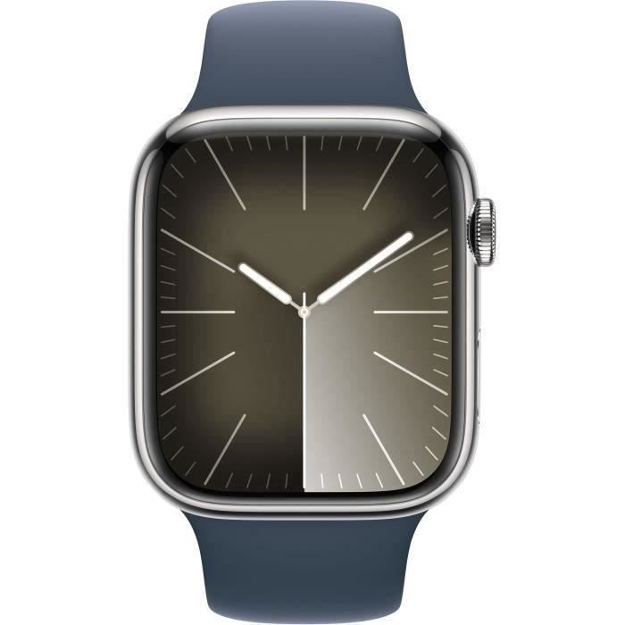 Apple Watch Series 9 GPS + Cellular - 45mm - Boîtier Acier Argent - Bracelet Storm Blue Sport Band - Reconditionné - Très bon état Reconditionné - Apple reconditionné disponible sur Cdiscount Seconde Vie