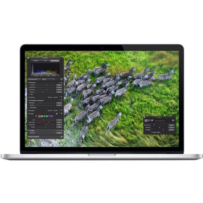 MacBook Pro Retina 15Core i7 22 Ghz 16 Go 128 Go SSD Argent (2014) – Batterie Neuve – Reconditionné – Très bon état