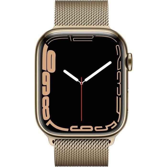 Apple Watch Series 7 GPS + Cellular 45mm Boîtier Gold Stainless Steel Bracelet Gold Milanese Très bon état