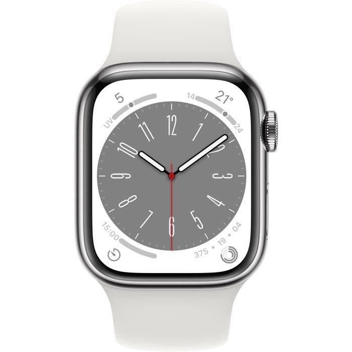 Apple Watch Series 8 GPS + Cellular - 41mm - Boîtier Silver Stainless Steel - Bracelet White Sport - Reconditionné - Très bon état - Apple