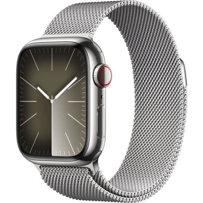Apple Watch Series 9 GPS + Cellular - 41mm - Boîtier Acier Argent - Bracelet Silver Milanese  (2023) - Reconditionné - Très bon Reconditionné - Apple reconditionné disponible sur Cdiscount Seconde Vie