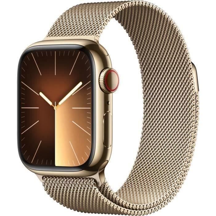 Apple Watch Series 9 GPS + Cellular 41mm Boîtier Acier Or Bracelet Gold Milanese Loop 2023 - vue 2