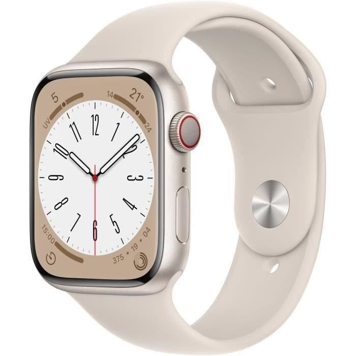 Apple Watch Series 8 GPS + Cellular - 45mm - Boîtier Starlight Aluminium - Bracelet Starlight (2022) - Reconditionné - Très bon Reconditionné - Apple reconditionné disponible sur Cdiscount Seconde Vie