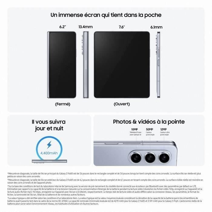 SAMSUNG Galaxy Z Fold5 256Go Bleu - Reconditionné - Très bon état Reconditionné - Samsung reconditionné disponible sur Cdiscount Seconde Vie