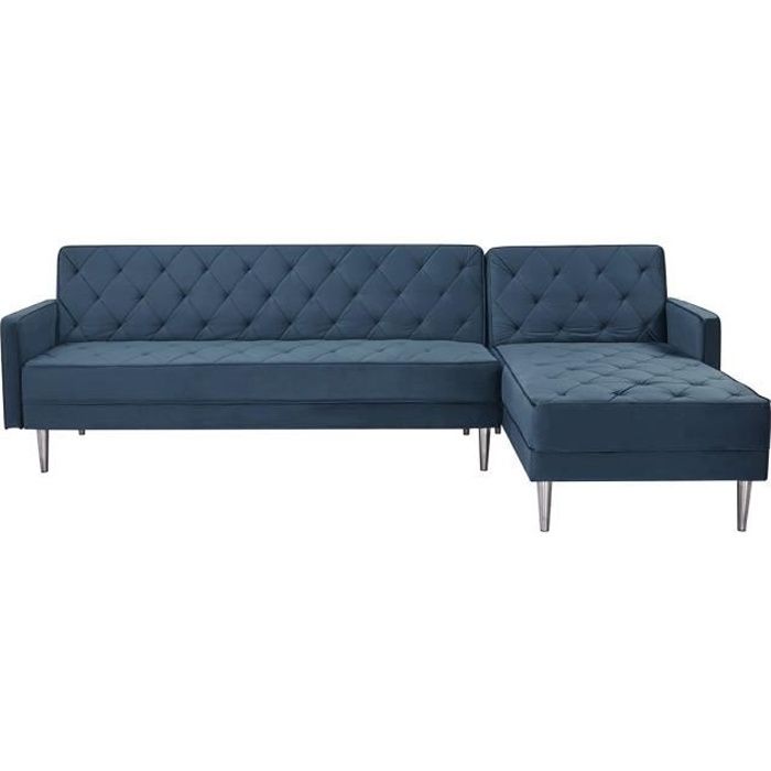 Canapé d'angle 3 places réversible ISTANA -Velours Bleu - L 286 x P 169 x H 80 cm