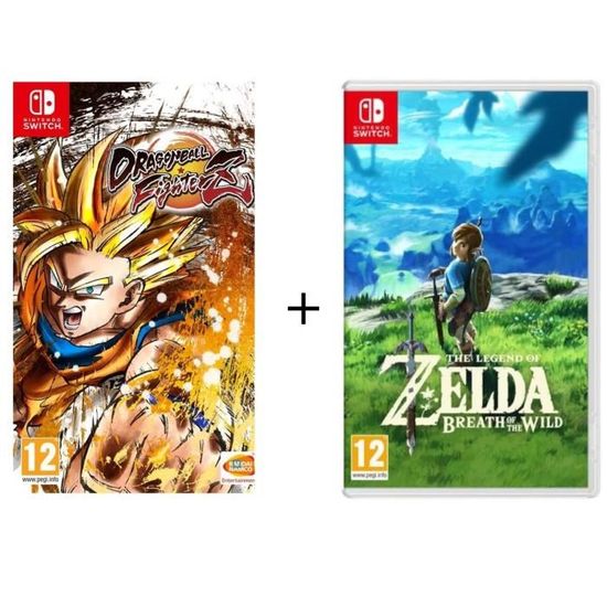 Pack 2 jeux Nintendo Switch : Dragon Ball FighterZ (code in a box) + The Legend of Zelda : Breath of the wild