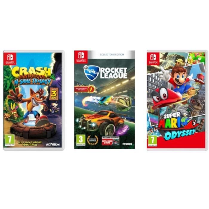 Pack 3 jeux Nintendo Switch Crash Bandicoot N. Sane Trilogy + Rocket League + Super Mario