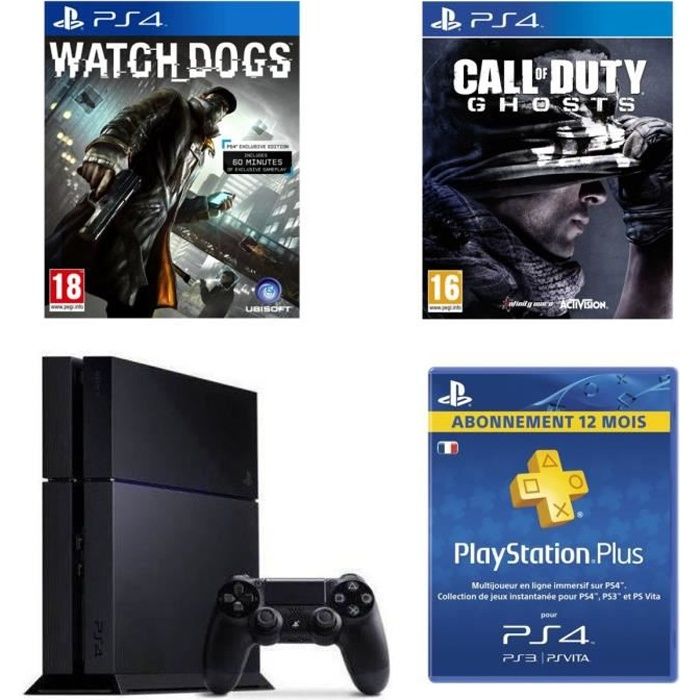 Pack Console PS4 Sony 500Go Call of Duty Watch Dogs Abonnement 12 mois Cdiscount