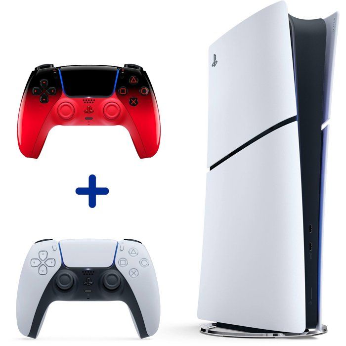 Pack PS5 Digitale (sans lecteur CD) : Console PlayStation 5 (Modèle Slim) + 2ème manette DualSense Techno Red