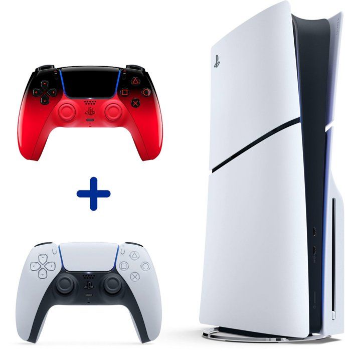 Pack PS5 Standard (avec lecteur CD) : Console PlayStation 5 (Modèle Slim) + 2ème manette DualSense Techno Red