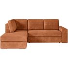 Canapé d'angle gauche 3 places convertible ADEN avec coffre en velours côtelé - Terracotta - L246 x P174 x H96cm - LOUNGITUDE