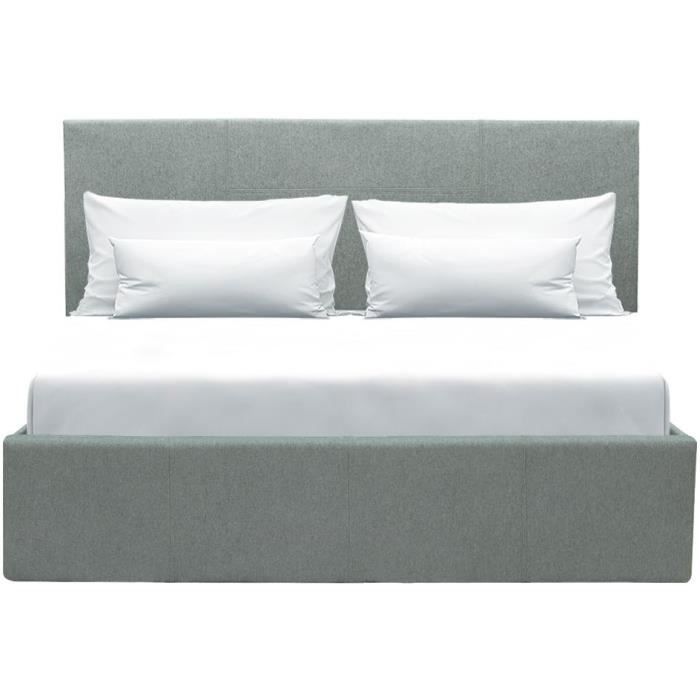 Lit coffre adulte MARTIN - Couchage 140x190 cm - Gris clair - Sommier à lattes - L 201 x P 146 x H 9