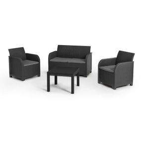 ALLIBERT by KETER - Salon de jardin et table basse 4 places SanRemo - imitation rotin tressé - gris graphite