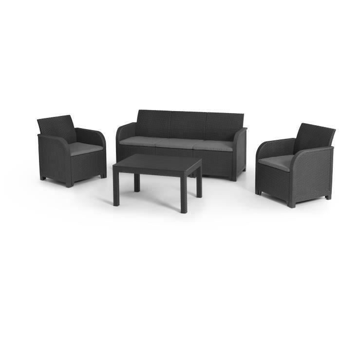 Salon de jardin - en résine imitation rotin tressé - Allibert by KETER - 5 personnes - SanRemo - Gri