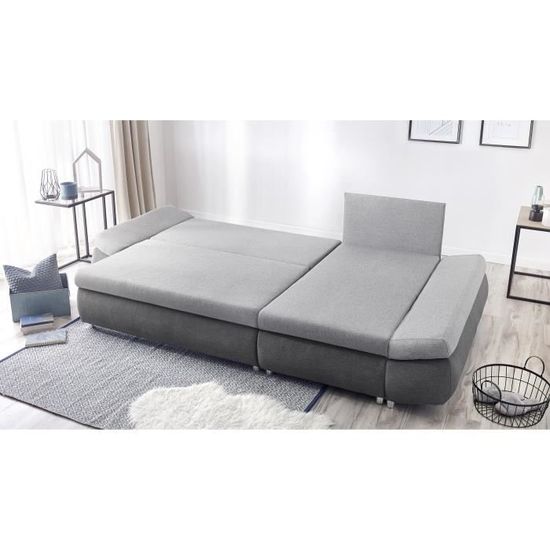 Oliver Canapé Dangle Réversible Convertible 4 Places Coffre De Rangement Tissu Gris Clair Et Anthracite L 273 X P 101 148 Cm