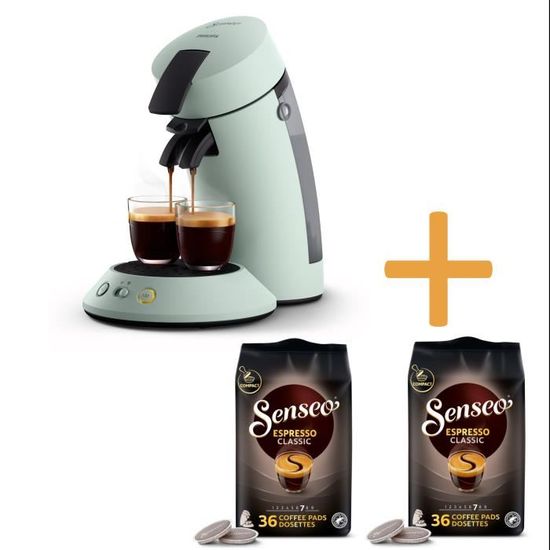 Machine à café PHILIPS SENSEO Original Plus Menthe + 2 packs de dosettes Espresso Classique