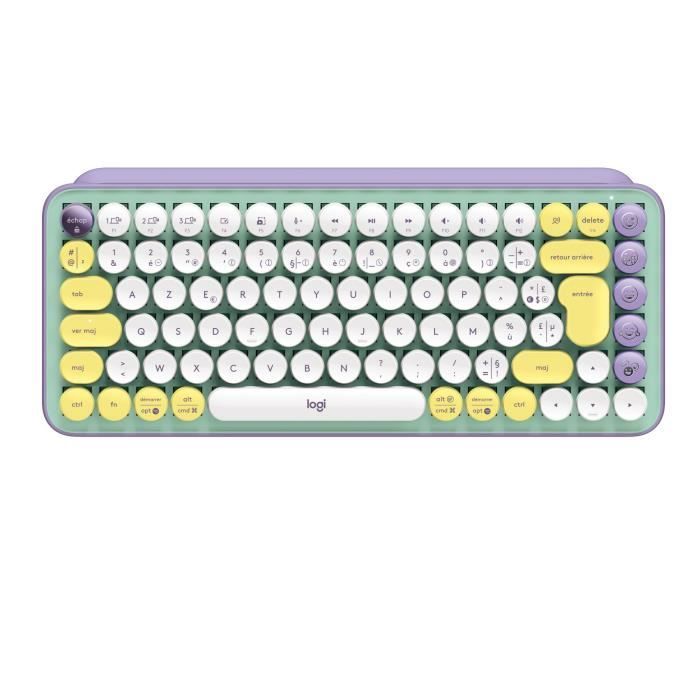 Clavier Sans Fil Logitech POP Keys Mécanique avec Touches Emoji Personnalisables, Bluetooth ou USB, Design Compact Durable - Menth
