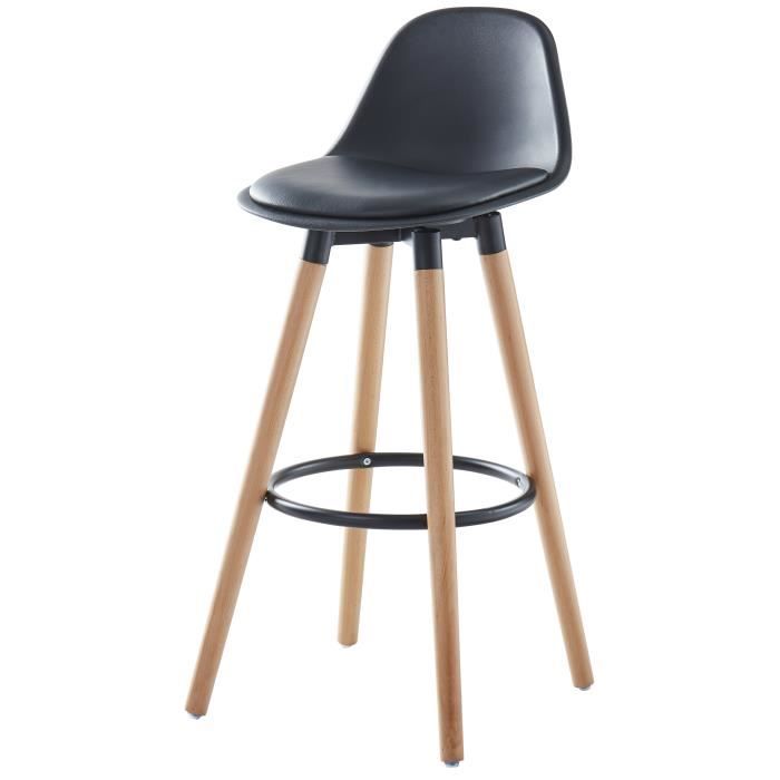 Brit Tabouret De Bar En Bois Hêtre Massif Revêtement Simili Noir Scandinave Assise Hauteur 705cm