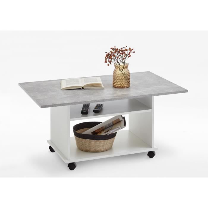 table basse - fmd - azur - contemporain - blanc et gris effet béton - l 100 x l 60 cm