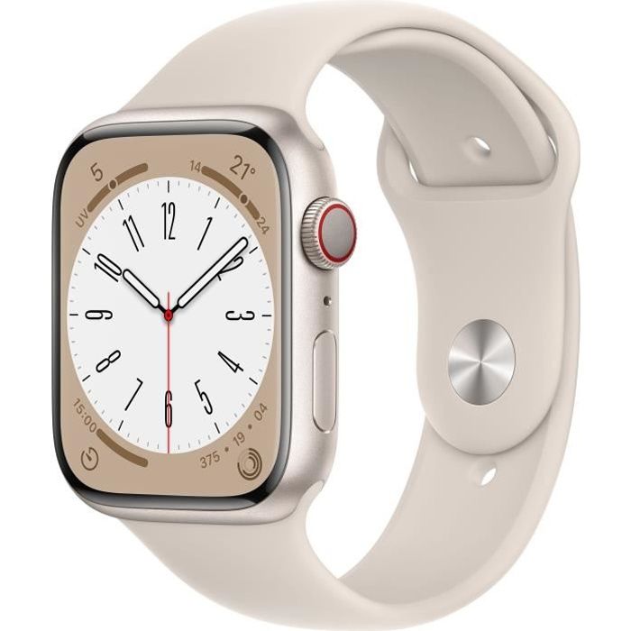 Apple Watch Series 8 GPS + Cellular - 45mm - Boîtier Starlight Aluminium - Bracelet Starlight Sport Band - Regular