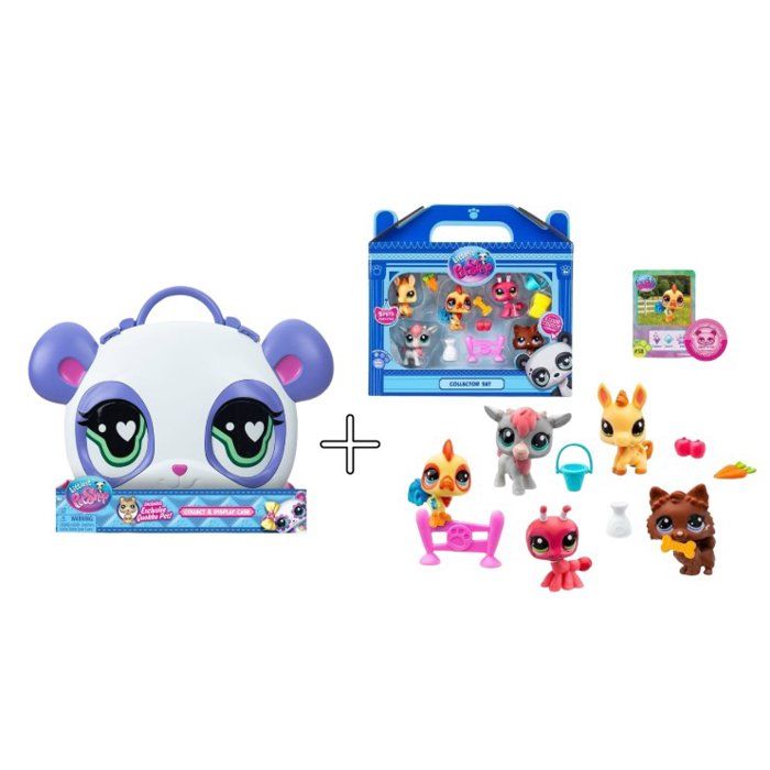 Lot Littlest Pet Shop : Boîte rangement + Set Thème de la ferme 5 animaux et accessoires.