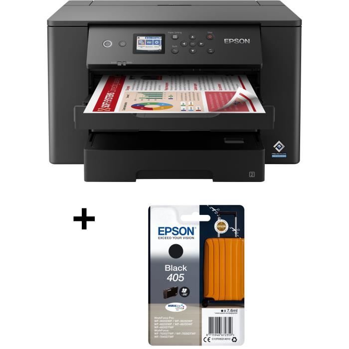 Pack EPSON : Imprimante Monofonction - Jet dencre - A3 - Couleur - Wi-Fi - WF-7310DTW + Cartouche Noire 405 DURABrite