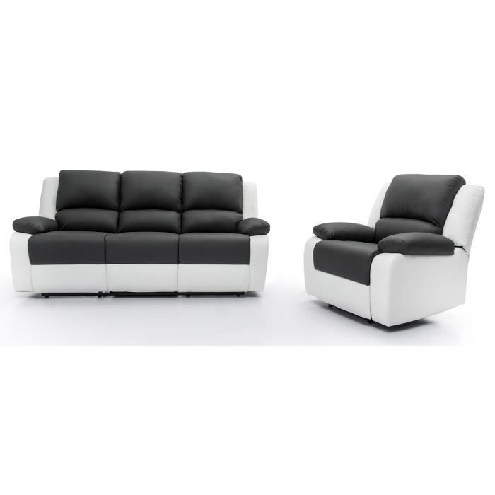 G/én/érique Relax canap/é de Relaxation en Simili et Tissu 3 Places Gris et Blanc 190x93x96 cm