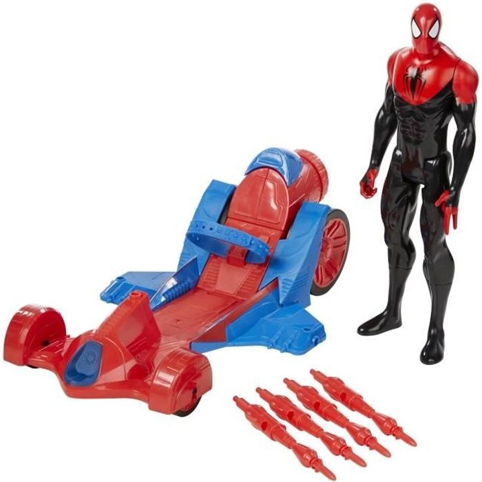 Figurine Spider-Man Arachno-moto lance-toile avec véhicule et