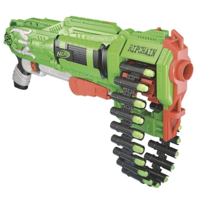 Pistolet Nerf Zombie Ripchain - NERF - Modèle Ripchain - Chaîne à 25 fléchettes