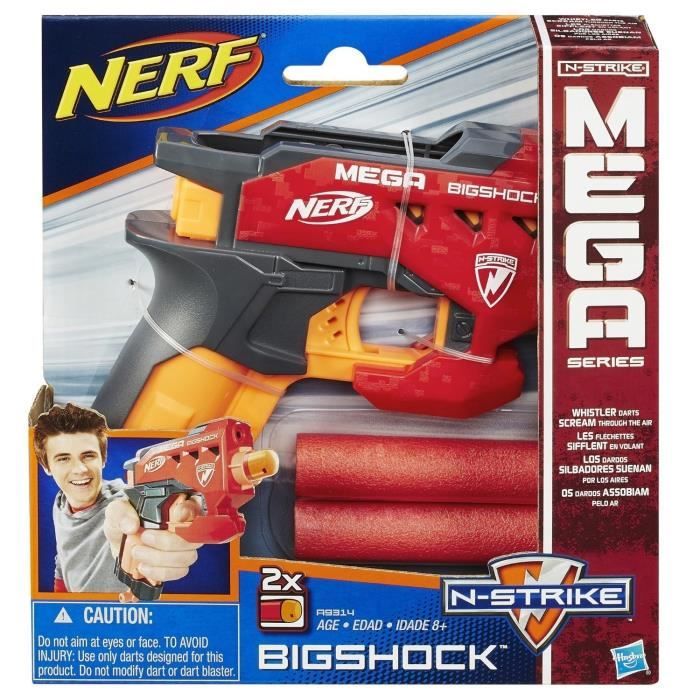 Pistolet Nerf Mega Bigshock - NERF - Modèle compact avec une portée de plus  de 21 mètres - 2 fléchettes incluses - Cdiscount Jeux - Jouets