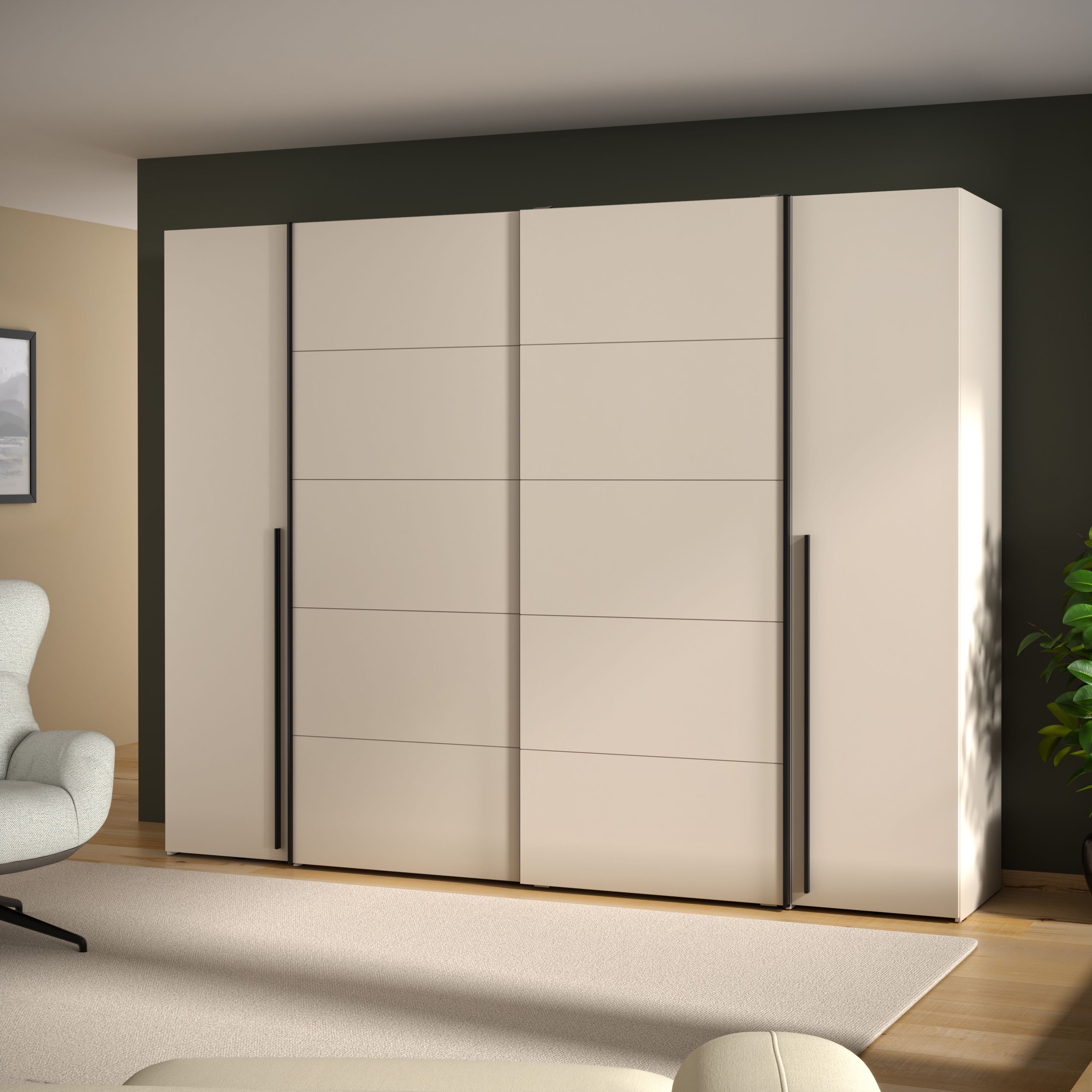 Armoire - Décor Sable- 2 portes battantes + 2 portes coulissantes - L270 x P61 x H210cm - NARAGO