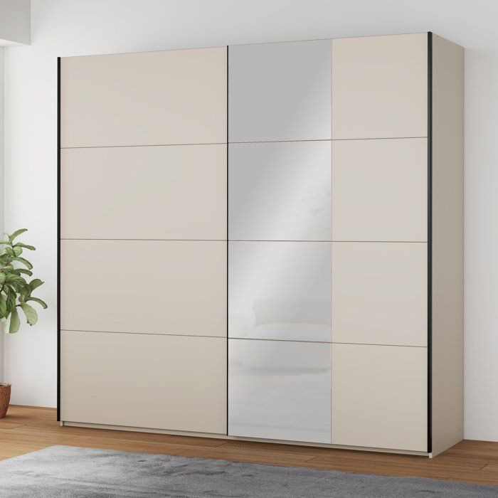 Armoire portes coulissantes INGALILL - 220 cm sable cachemire demi-miroir