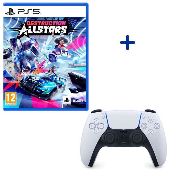 Pack PlayStation : Manette DualSense Blanche White + Destruction AllStars