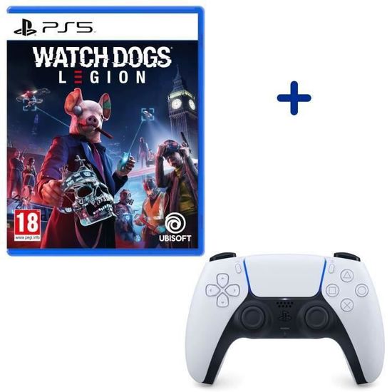Pack PlayStation : Manette DualSense Blanche White + Watch Dogs Legion