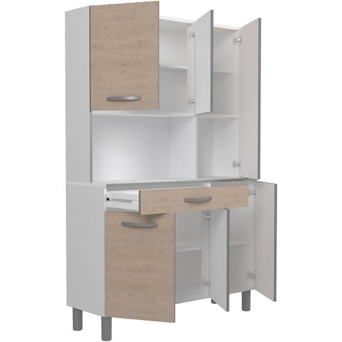 Buffet De Cuisine 6 Portes 1 Tiroir - Chêne Et Gris - 121.5 Cm - Rangement Spacieux - 4