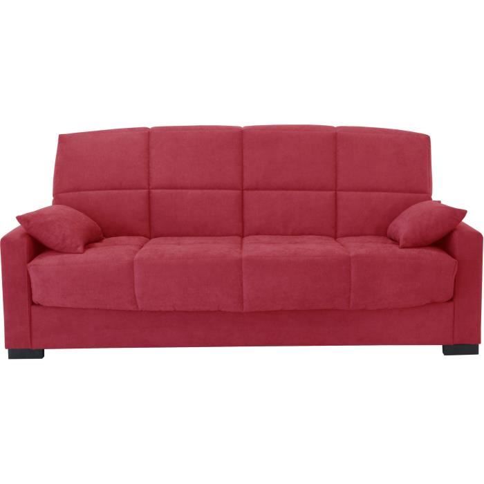 Clic clac 3 places MEGAN 14 - Tissu Soro rouge - Avec accoudoirs - Couchage 130x190 cm - L223 x P96 