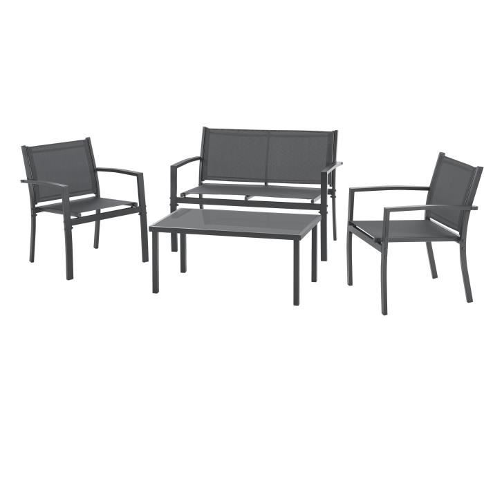 Salon de jardin CEBU - Structure Acier - 4 personnes - Gris