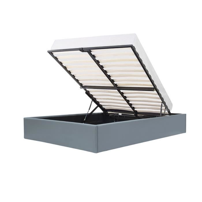 Lit coffre adulte ECLIPSE - 160 x 200 cm - Simili - Gris - Sommier inclus