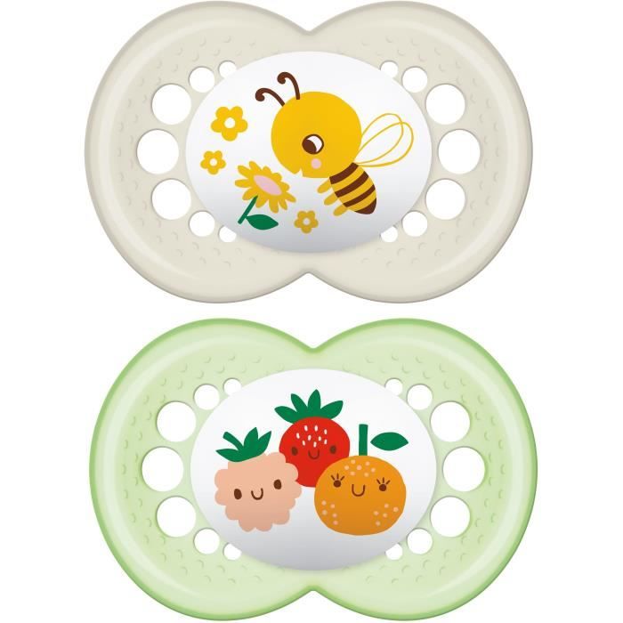 MAM Sucette Original - à partir de 6 mois - Silicone - Lot de 2 sucettes en  boîte de stérilisation - Abeille / Fruits - Cdiscount Puériculture & Eveil  bébé