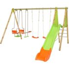 ALEO BY TRIGANO Portique bois et métal - 2,30m - 2 balançoires, 1 face à face, 1 nacelle et 1 toboggan 2,63m - KAHUNA TRIGANO