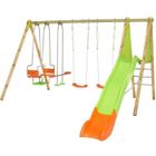 ALEO BY TRIGANO TRIGANO Portique bois et métal KAHUNA - 2,30m - 2 balançoires, 1 face à face, 1 nacelle et 1 toboggan 2,63m