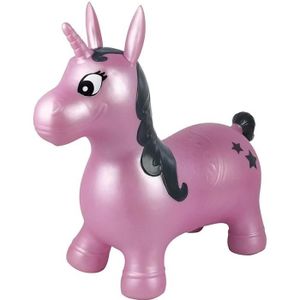 Relaxdays Licorne ballon sauteur cheval avec pompe gonflable jouet jeux  enfant animaux 50 kg sans BPA, blanc