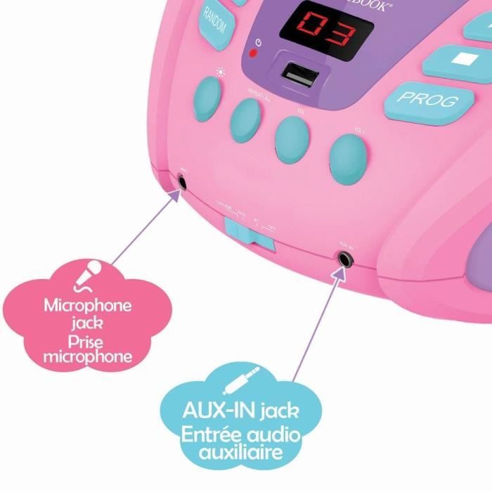 Lexibook- Animaux de la Jungle-Lecteur CD Bluetooth pour Enfants-Portable,  Effets Lumineux, Prise Micro, Entrée aux-in, Pile ou Secteur, Filles