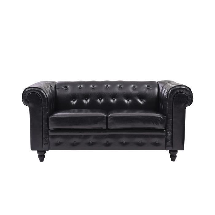 Edgar Canape Chesterfield Droit Fixe 2 Places Pu Noir Vintage