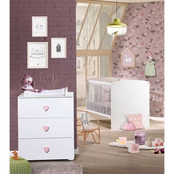 Baby Price New Basic Duo Lit Evolutif 70 X 140 Cm Blanc Commode A Langer Rose Cœur Cdiscount Puericulture Eveil Bebe
