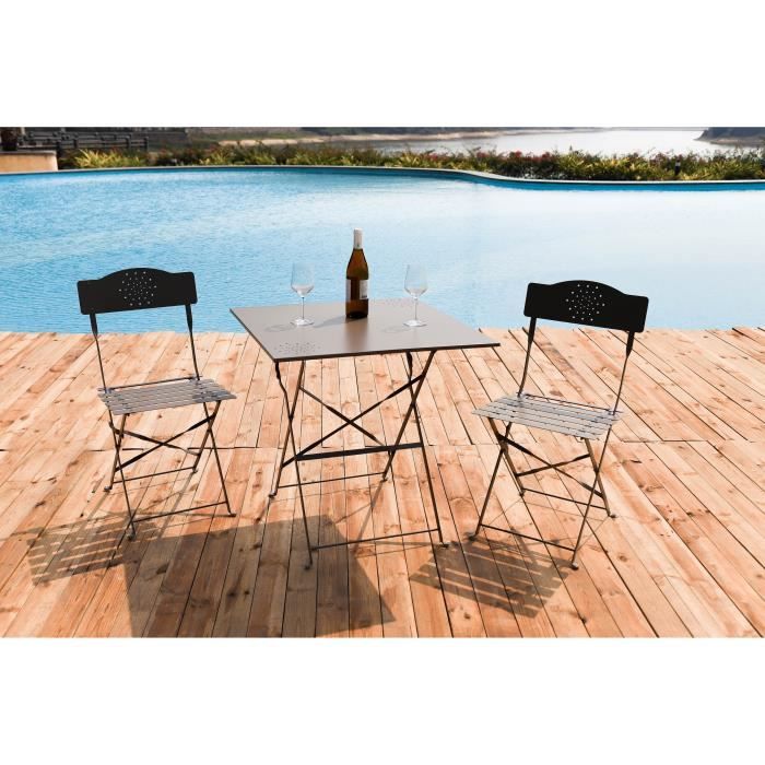 Table carrée noire 70x70 - GRAND SOLEIL - Set KIWI - 2 chaises Gruvyer - Idéal pour restaurants