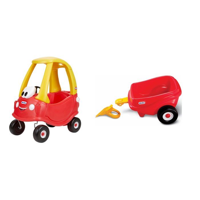 Cozy Coupe® - Little Tikes - Rouge - Voiture enfant et sa remorque - Portes Klaxon et Plancher à retirer - Dès 18 mois