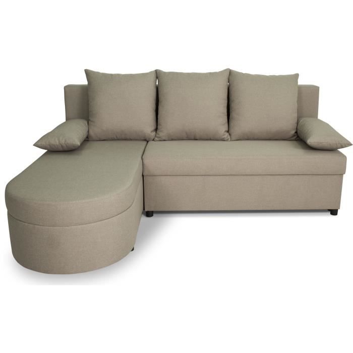 Canapé d'angle convertible réversible 3 places JEN - Tissu Beige - Style contemporain - L196 x H88 x