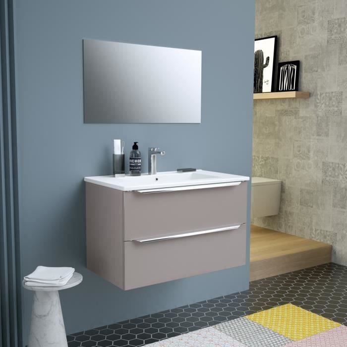 Zoom Meuble De Salle De Bain Simple Vasque Avec Miroir L 80cm 2 Tiroirs A Fermeture Ralenties Taupe Laque Brillant Cdiscount Maison