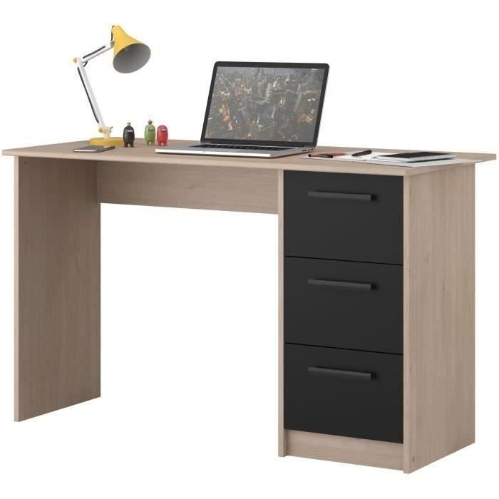 PARISOT Bureau droit 3 tiroirs - Décor chêne Brooklyn - L 121,4 x P 55 x H 74.5 cm - ESSENTIELLE